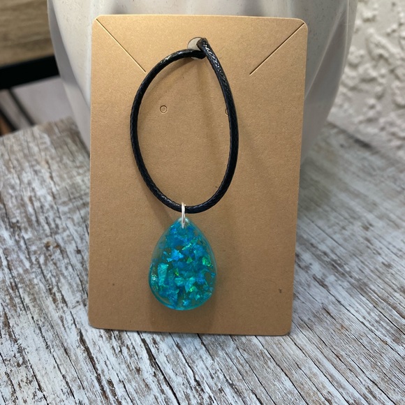 Iridescent Blue Teardrop Necklace - Handmade - Picture 13 of 13
